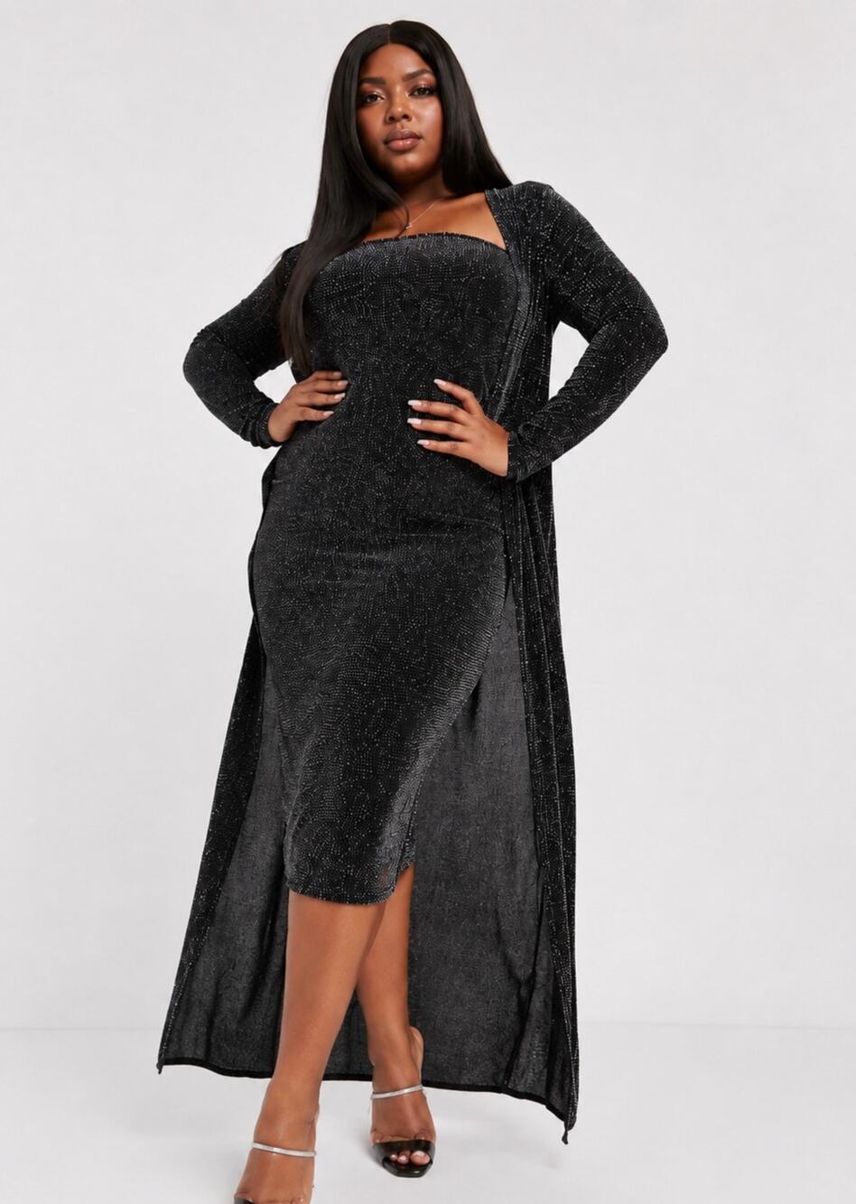 NWT ASOS 2 Piece Dress Set Metallic Sparkle Midi Maxi Duster Y2K Party Size 8